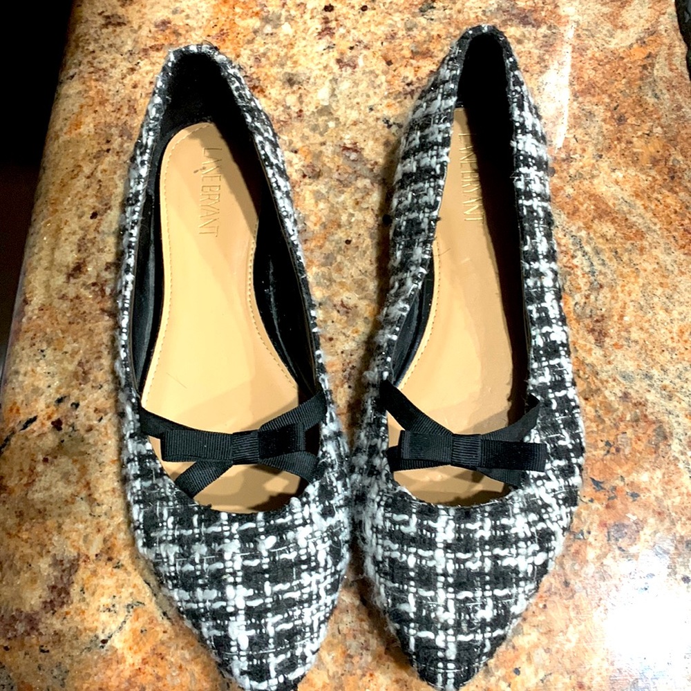 Lane Bryant Ballet Flats checker plaid black/white with bow 10w 🥿💜
